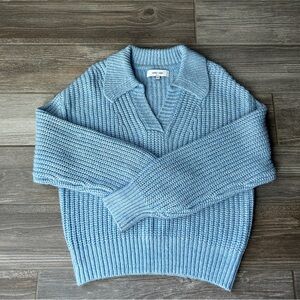 John and Jenn Blue Knit Collared Sweater Medium Comfort‎ Core Chunky Plush